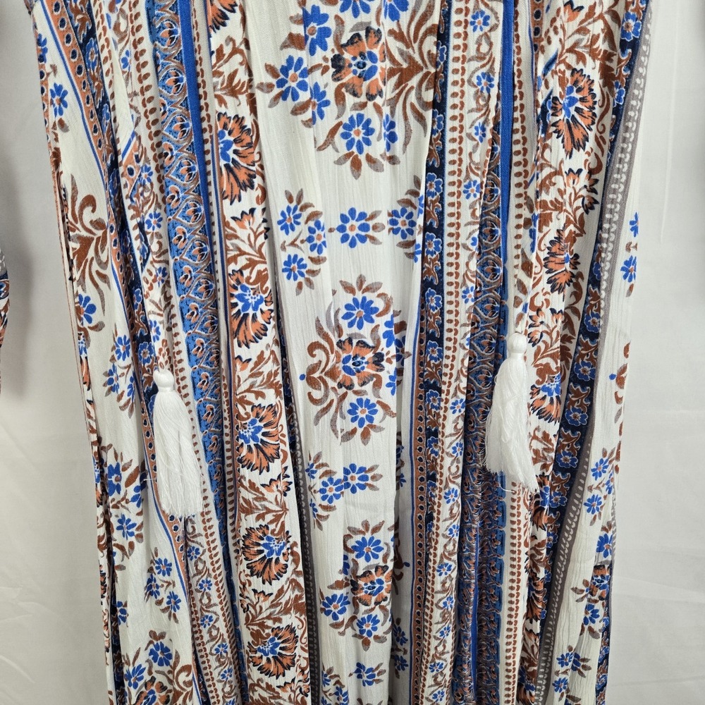 En Crème Boho Floral Paisley Maxi Dress Size‎ S Tassel Tie V-Neck Peasant Style - Picture 5 of 13